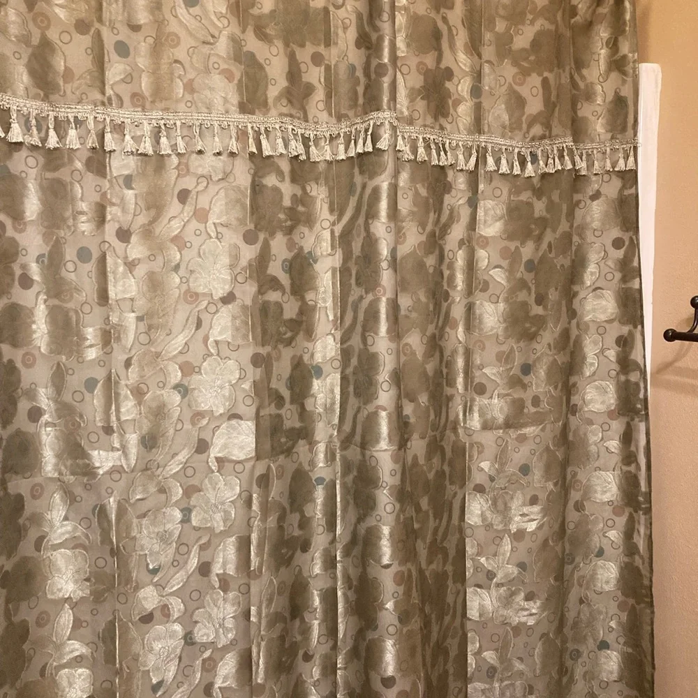 Green shower curtain with attached valance